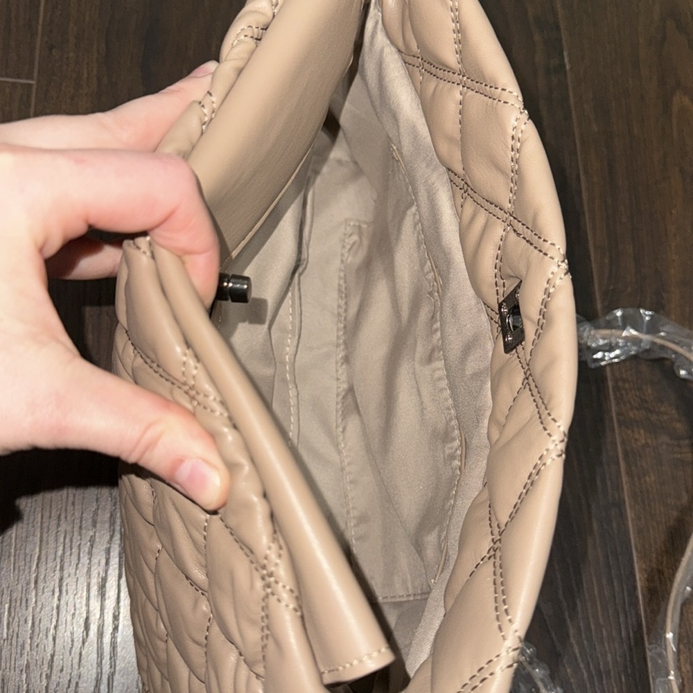 Gilda Paris Studded, Waffle Quilted Taupe Handbag/Crossbody - Picture 11 of 13